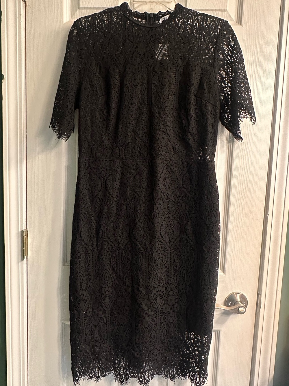 Black Lace Midi Dress with Scalloped Hem